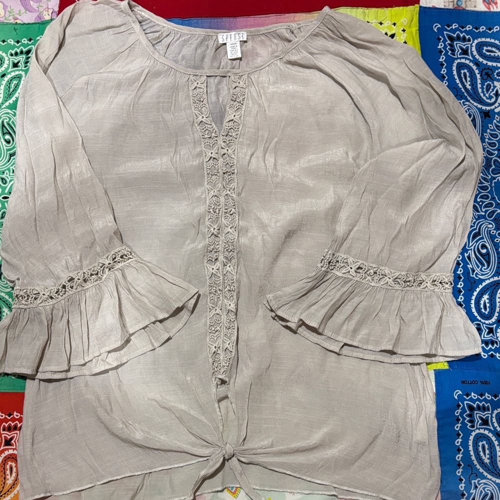 Crescent Beige Blouse with Lace and Ruffles